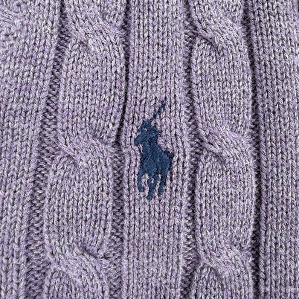 Polo Ralph Lauren Sweater Women's M Cable Knit V Neck Pullover Pony Purple - Picture 7 of 11